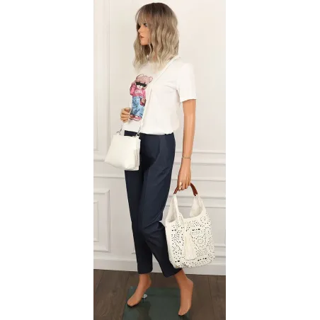 COO&CO WŁOSKA Torebka Damska Ażurowa na Ramię Worek Modna 1499 White