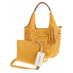 COO&CO WŁOSKA Torebka Damska Ażurowa na Ramię Worek Modna 1499 Yellow