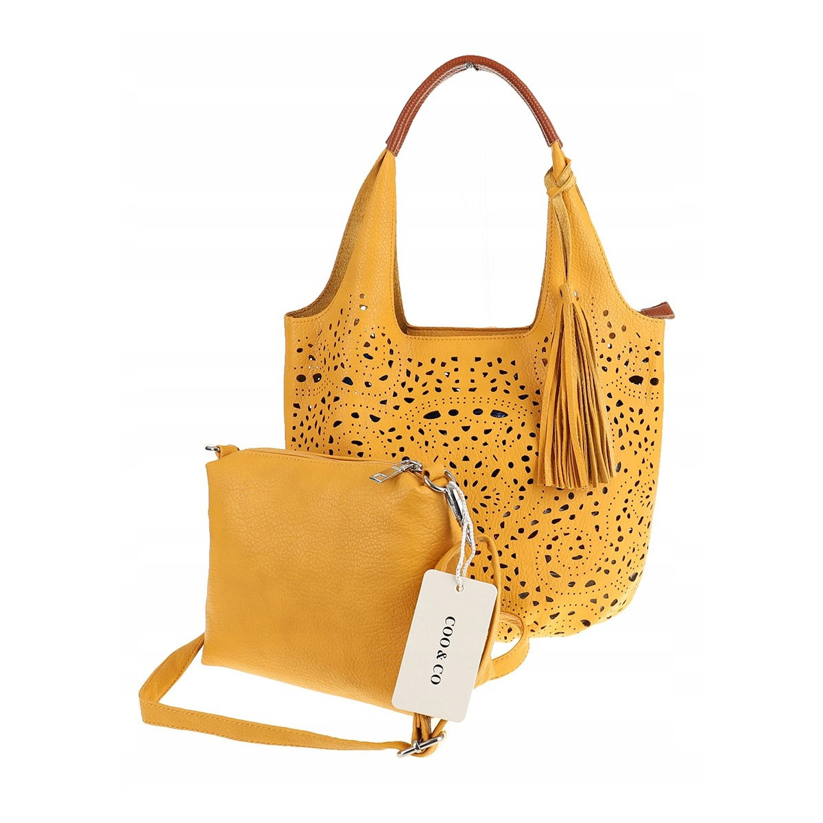 COO&CO WŁOSKA Torebka Damska Ażurowa na Ramię Worek Modna 1499 Yellow
