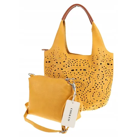 COO&CO WŁOSKA Torebka Damska Ażurowa na Ramię Worek Modna 1499 Yellow