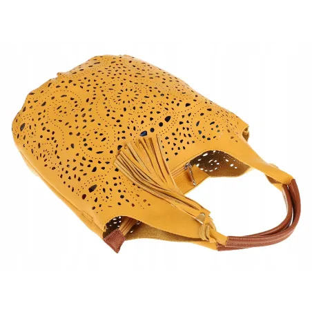 COO&CO WŁOSKA Torebka Damska Ażurowa na Ramię Worek Modna 1499 Yellow