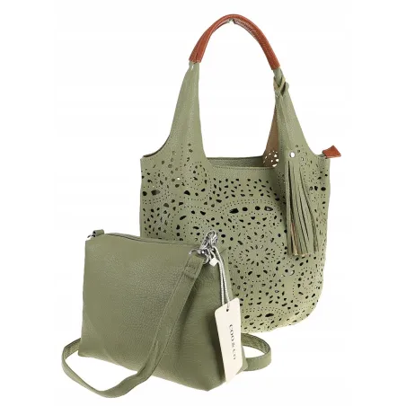 COO&CO WŁOSKA Torebka Damska Ażurowa na Ramię Worek Modna 1499 Green