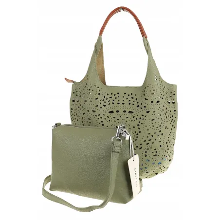 COO&CO WŁOSKA Torebka Damska Ażurowa na Ramię Worek Modna 1499 Green