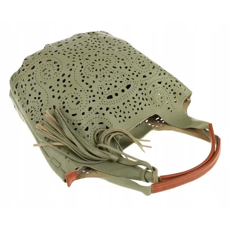 COO&CO WŁOSKA Torebka Damska Ażurowa na Ramię Worek Modna 1499 Green