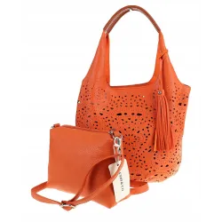 COO&CO WŁOSKA Torebka Damska Ażurowa na Ramię Worek Modna 1499 Orange