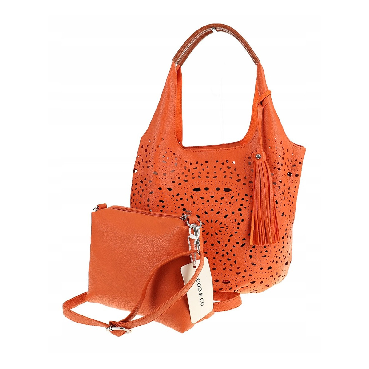 COO&CO WŁOSKA Torebka Damska Ażurowa na Ramię Worek Modna 1499 Orange