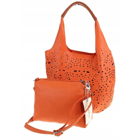 COO&CO WŁOSKA Torebka Damska Ażurowa na Ramię Worek Modna 1499 Orange