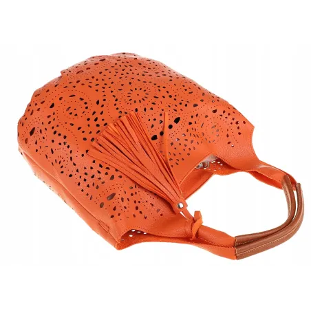 COO&CO WŁOSKA Torebka Damska Ażurowa na Ramię Worek Modna 1499 Orange