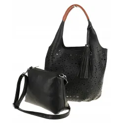 COO&CO WŁOSKA Marka  Torebka Damska Ażurowa na Ramię Worek Modna 1499 Black