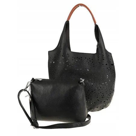 COO&CO WŁOSKA Marka  Torebka Damska Ażurowa na Ramię Worek Modna 1499 Black