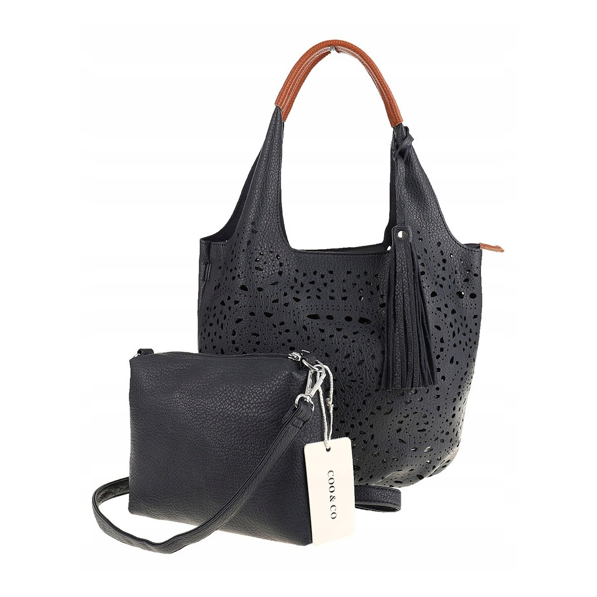 COO&CO WŁOSKA Marka  Torebka Damska Ażurowa na Ramię Worek Modna 1499 D.Blue