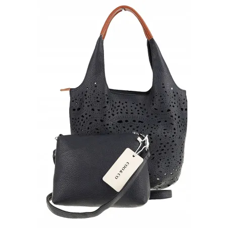 COO&CO WŁOSKA Marka  Torebka Damska Ażurowa na Ramię Worek Modna 1499 D.Blue