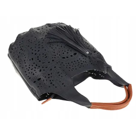 COO&CO WŁOSKA Marka  Torebka Damska Ażurowa na Ramię Worek Modna 1499 D.Blue