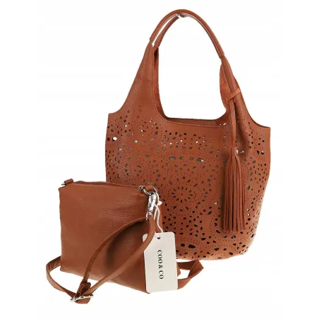 COO&CO WŁOSKA Marka  Torebka Damska Ażurowa na Ramię Worek Modna 1499 Brown