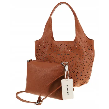 COO&CO WŁOSKA Marka  Torebka Damska Ażurowa na Ramię Worek Modna 1499 Brown