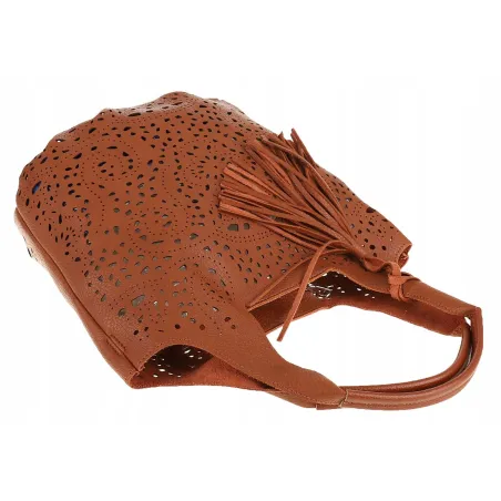 COO&CO WŁOSKA Marka  Torebka Damska Ażurowa na Ramię Worek Modna 1499 Brown