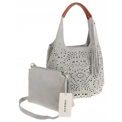 COO&CO WŁOSKA Torebka Damska Ażurowa na Ramię Worek Modna 1499 Grey