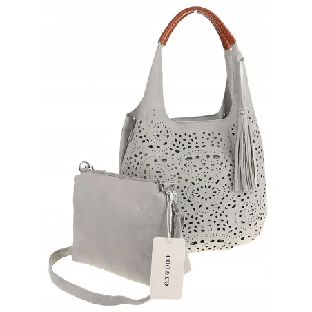 COO&CO WŁOSKA Torebka Damska Ażurowa na Ramię Worek Modna 1499 Grey