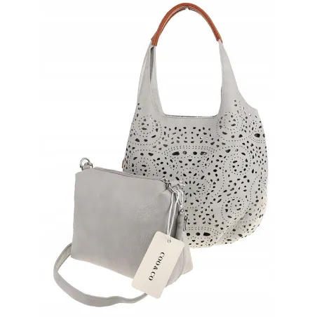 COO&CO WŁOSKA Torebka Damska Ażurowa na Ramię Worek Modna 1499 Grey