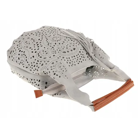 COO&CO WŁOSKA Torebka Damska Ażurowa na Ramię Worek Modna 1499 Grey