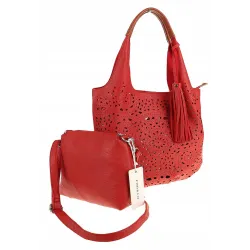 COO&CO WŁOSKA Marka Torebka Damska Ażurowa na Ramię Worek Modna 1499 Red