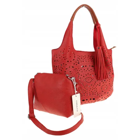 COO&CO WŁOSKA Marka Torebka Damska Ażurowa na Ramię Worek Modna 1499 Red