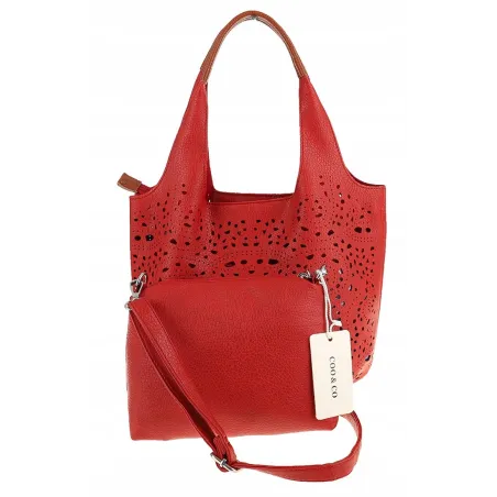 COO&CO WŁOSKA Marka Torebka Damska Ażurowa na Ramię Worek Modna 1499 Red