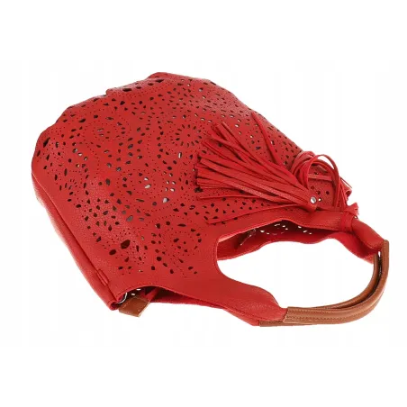 COO&CO WŁOSKA Marka Torebka Damska Ażurowa na Ramię Worek Modna 1499 Red