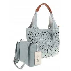 COO&CO WŁOSKA Torebka Damska Ażurowa na Ramię Worek Modna 1499 Blue