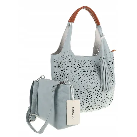 COO&CO WŁOSKA Torebka Damska Ażurowa na Ramię Worek Modna 1499 Blue