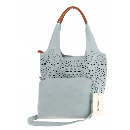COO&CO WŁOSKA Torebka Damska Ażurowa na Ramię Worek Modna 1499 Blue