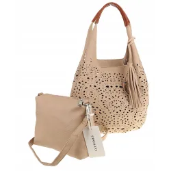 COO&CO WŁOSKA Torebka Damska Ażurowa na Ramię Worek Modna 1499 Khaki