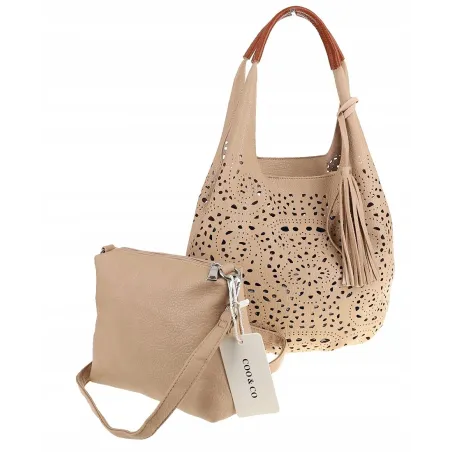 COO&CO WŁOSKA Torebka Damska Ażurowa na Ramię Worek Modna 1499 Khaki