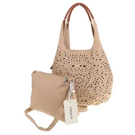 COO&CO WŁOSKA Torebka Damska Ażurowa na Ramię Worek Modna 1499 Khaki