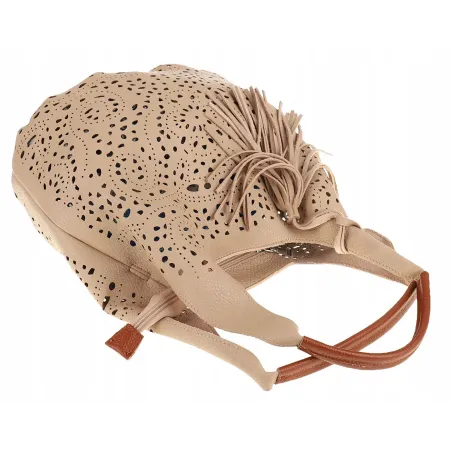 COO&CO WŁOSKA Torebka Damska Ażurowa na Ramię Worek Modna 1499 Khaki