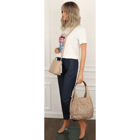 COO&CO WŁOSKA Torebka Damska Ażurowa na Ramię Worek Modna 1499 Khaki