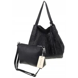 COO&CO WŁOSKA Marka  Torebka Damska Ażurowa na Ramię Worek Modna 1505 D. Blue