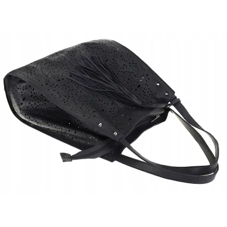 COO&CO WŁOSKA Marka  Torebka Damska Ażurowa na Ramię Worek Modna 1505 D. Blue