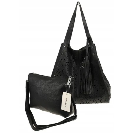 COO&CO WŁOSKA Marka Torebka Damska Ażurowa na Ramię Worek Modna 1505 Black