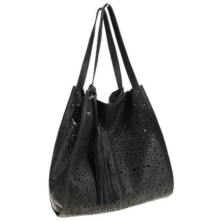 COO&CO WŁOSKA Marka Torebka Damska Ażurowa na Ramię Worek Modna 1505 Black