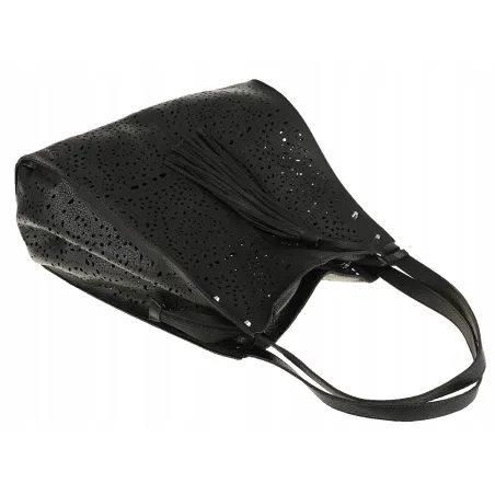 COO&CO WŁOSKA Marka Torebka Damska Ażurowa na Ramię Worek Modna 1505 Black