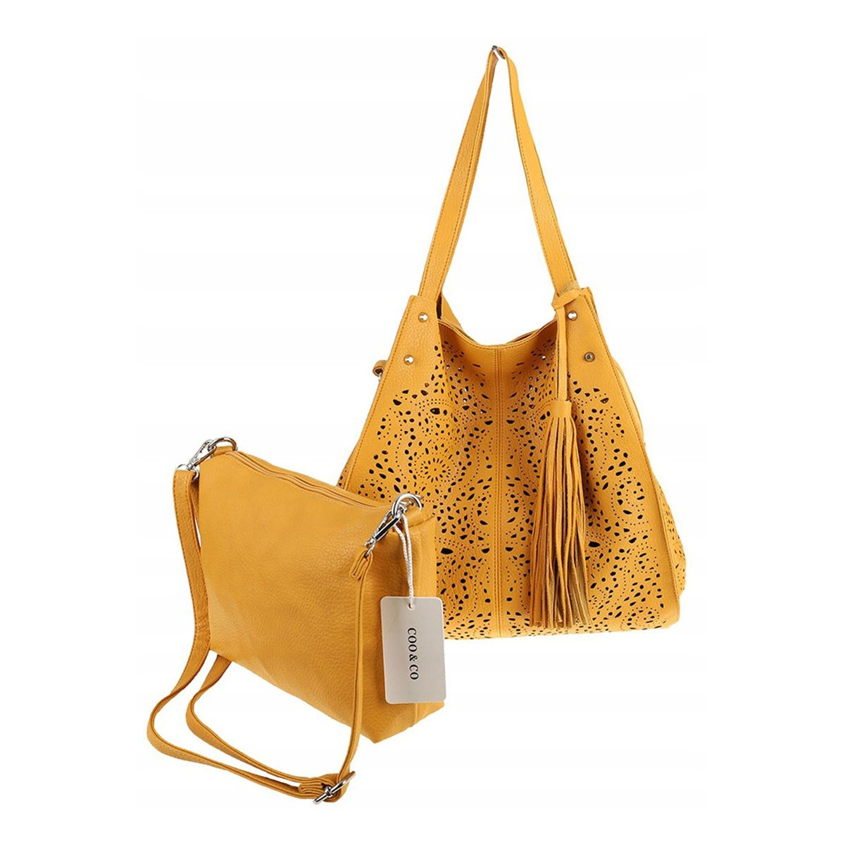COO&CO WŁOSKA Torebka Damska Ażurowa na Ramię Worek Modna 1505 Yellow