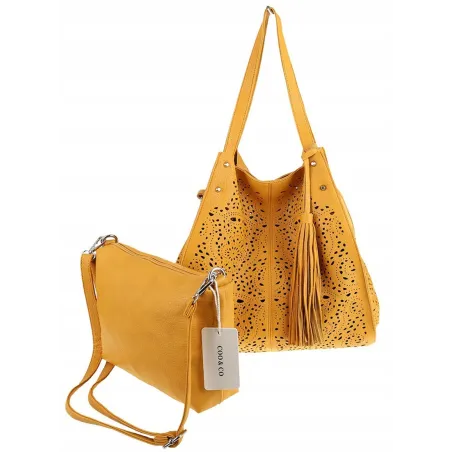 COO&CO WŁOSKA Torebka Damska Ażurowa na Ramię Worek Modna 1505 Yellow