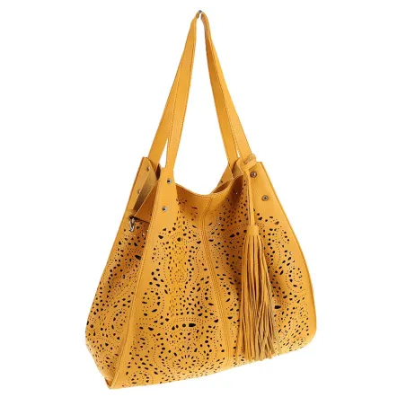 COO&CO WŁOSKA Torebka Damska Ażurowa na Ramię Worek Modna 1505 Yellow