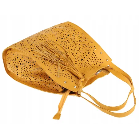 COO&CO WŁOSKA Torebka Damska Ażurowa na Ramię Worek Modna 1505 Yellow