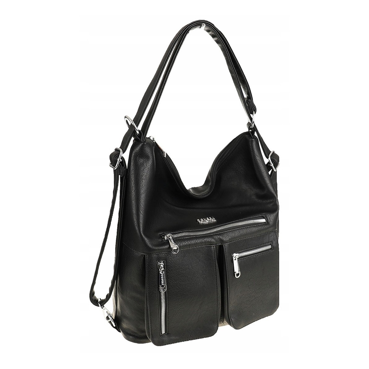 Coveri Collection Włoska Marka  Torebka Damska Worek Plecak 2w1 CC80344 Black
