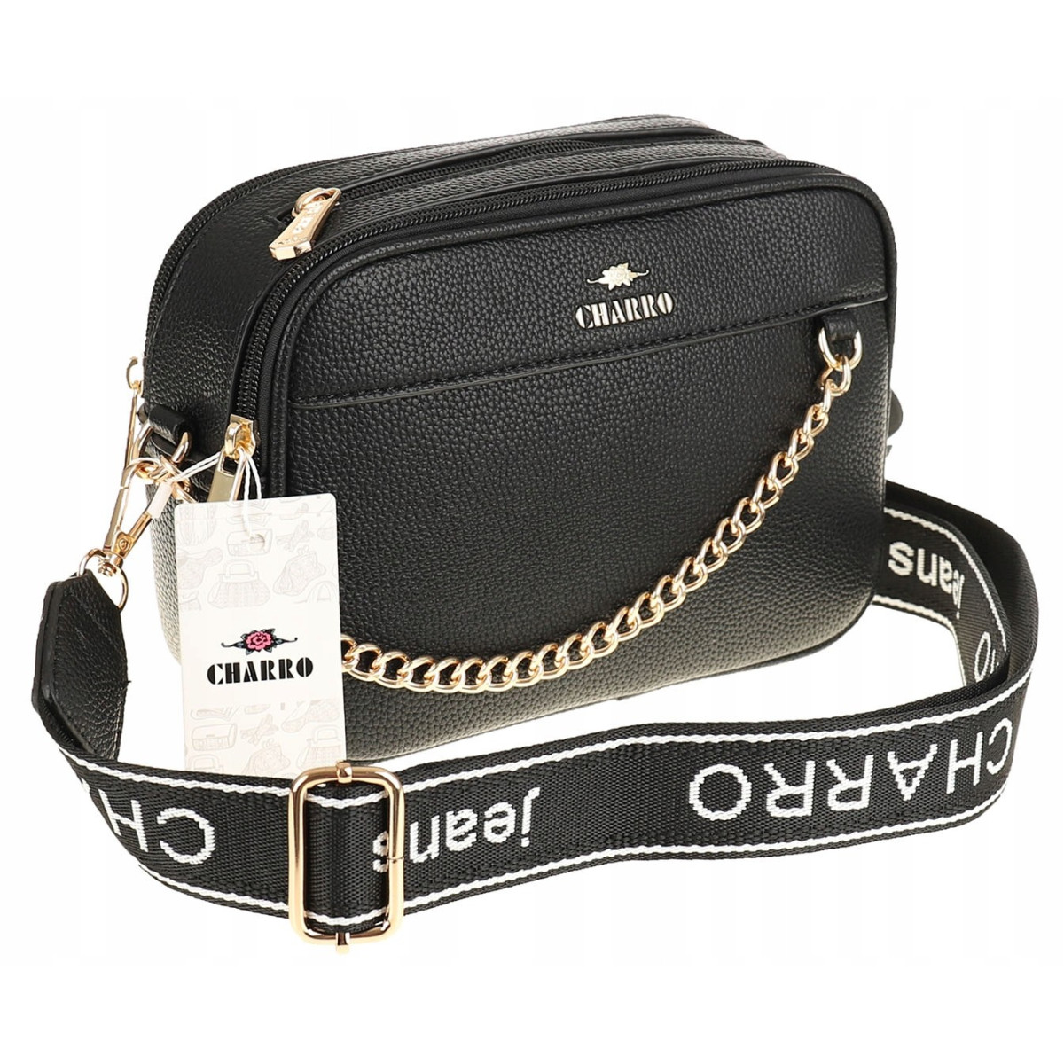CHARRO Włoska Marka Torebka Damska Listonoszka Kuferek CH966830 Black
