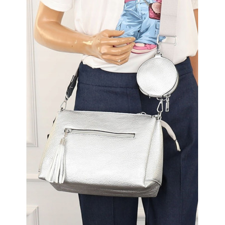 Jessica Bags Włoska Marka  Torebka Damska KUFEREK Listonoszka 289 Silver