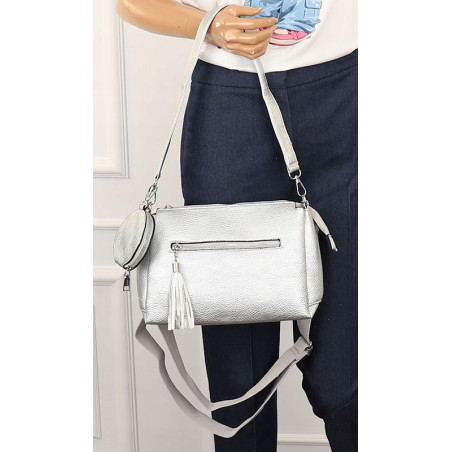 Jessica Bags Włoska Marka  Torebka Damska KUFEREK Listonoszka 289 Silver