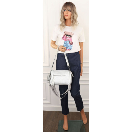Jessica Bags Włoska Marka  Torebka Damska KUFEREK Listonoszka 289 Silver